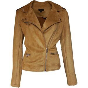Women's Faux Suede Jacket Long Sleeves Zipper Up Outwear Camel Front Pockets